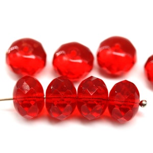 7x11mm Red fire polished rondelle Czech glass beads red orange large rondels 8pc - 0002