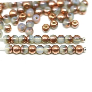 4mm Opal Czech glass beads round spacers druk beads copper coating, approx 90Pc - 5099