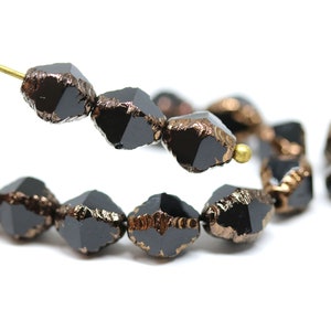 15pc Jet black bicone czech glass beads, Golden edge fire polished 8x6mm bicones 3277 image 1