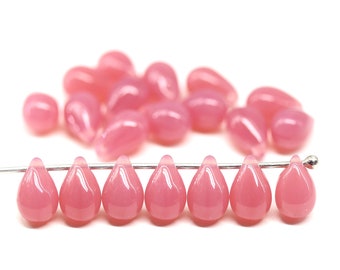 6x9mm Dark opal pink teardrops Czech glass berry pink top drilled drops, 20pc - 5137