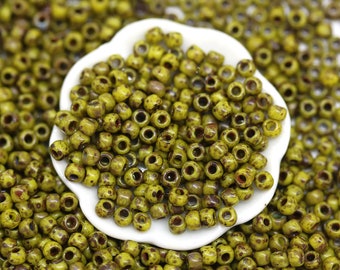 Dark yellow TOHO seed beads size 11/0, Opaque Dandelion Picasso Y319, hybrid japanese seed beads 10g - S1162