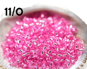 Cuentas de semilla Toho 11/0: cuentas de rocalla rosa con revestimiento de plata (10 g)