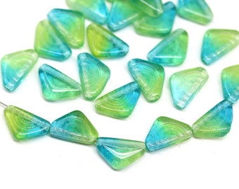 Blue green triangle beads Beach Tropical mixed color czech glass beads top drilled 12x7mm - 25Pc - 0262