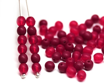 4mm Frosted red Czech glass beads mix round spacers druk, approx 90Pc - 5100