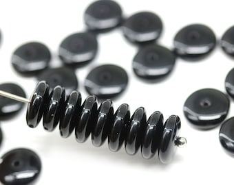 9mm Black rondelle beads Czech glass black spacers rondel beads for jewelry making 30Pc - 3153