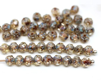 4mm Dark picasso cathedral czech glass beads, clear rustic fire polished ball beads 50Pc - 3710