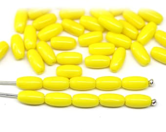 7x5mm Bright yellow rice beads, oval Czech glass pressed barrel beads 50pc - 2492