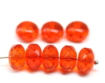 7x11mm Light red fire polished rondelle Czech glass beads red orange large rondels 8pc - 2427