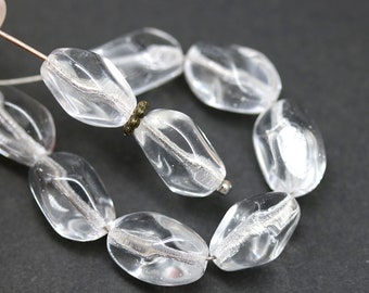 Clear glass beads 13x9mm Twisted czech glass crystal clear barrel beads, 10Pc - 3926