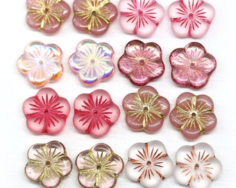 Pink flower bead cap 14mm Czech glass floral beads for jewelry making 6pc