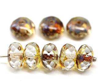 7x11mm Picasso Czech glass beads large rondels clear fire polished rondelle 8pc - 4019