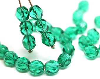 6 mm Teal grüne böhmische Glasschliffperlen feuerpolierte Spacer, 30 Stück - 4033