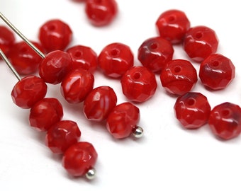 5x7mm Red Czech glass rondelle beads Red fire polished faceted beads 25pc - 2793