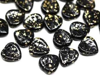Black triangle leaf beads gold wash Heart shaped Czech glass small leaves petals 30pc - 3921