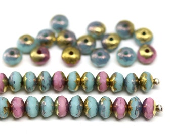 3x5mm Blue pink rondelle beads mix Czech glass fire polished spacers rondels 40pc - 1040