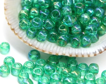 Green TOHO Seed beads size 6/0 Transparent Rainbow Dark Peridot 164B round japanese glass rocailles - 10g - S394