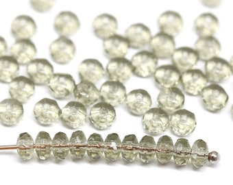 2x3mm Tiny gray rondelle czech glass beads donuts gemstone cut fire polished, 50pc - 5013