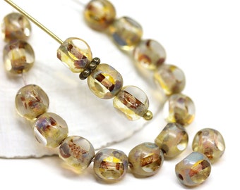 6 mm Picasso Tsjechisch glas rond geslepen kralen, vuurgepolijste afstandhouders, 20 st - 3200