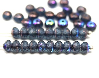 3x5mm Montana blue rondelle beads czech glass fire polished blue gray rondels 40pc - 0180