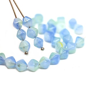 6mm Blue green bicone beads light blue Czech glass pressed beads, 30Pc - 5130