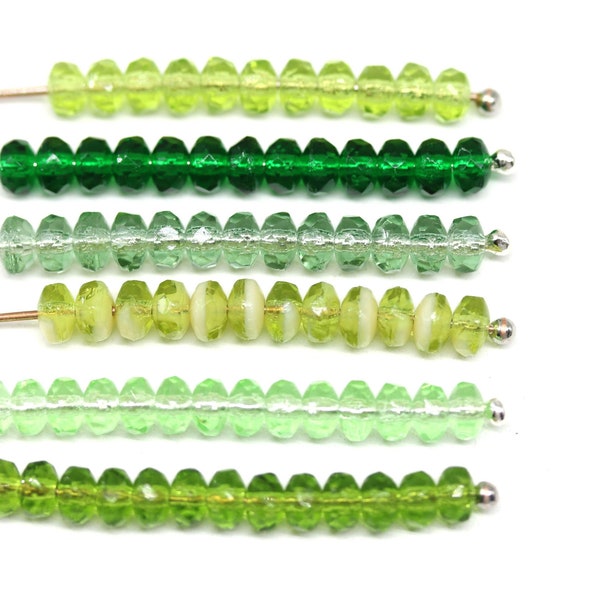 2x3mm Tiny green rondelle czech glass beads antique green donuts gemstone cut fire polished, 50pc