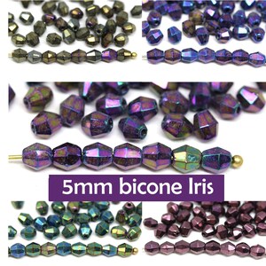 5mm Iris blue bicone beads Czech glass fire polished iris purple beads small blue green beads, 50pc