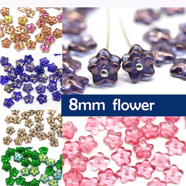 8mm Flower bead caps Czech glass blue flower bead Pink five petals flower, 30pc