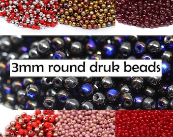 3mm Red Czech glass round druk beads Black small spacers 120pc