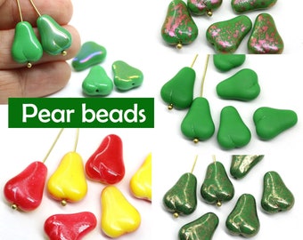 Pear beads Czech glass fruit beads Vegan jewelry DIY green pear fruit, yellow pear, 6pc