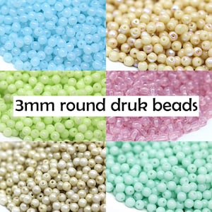 3mm Tender colors Czech glass round druk beads small spacers blue green beige pink, 120pc
