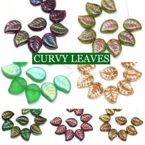 12x9mm Czech glass leaf beads Side drilled leaves Green leaf Fancy leaf beads - 10pc