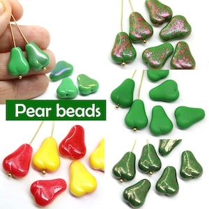 Pear beads Czech glass fruit beads Vegan jewelry DIY green pear fruit, yellow pear, 6pc