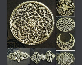1pc Filigree brass cabochon base, Pendant cameo setting for jewelry making, golden color