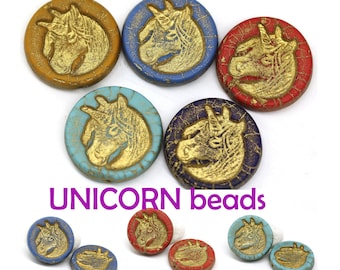 Unicorn beads 23mm Czech glass tablet shape beads Large fantasy beads 2pc