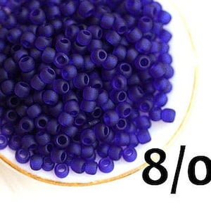 TOHO Seed beads size 8/0, Transparent Frosted Cobalt N 8DF, dark blue glass beads - 10g - S798