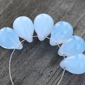 Opal Blue Czech Glass Teardrop Briolettes - 10x14mm, 6pc