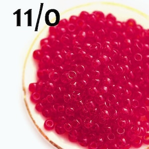 Ruby red seed beads, TOHO size 11/0, Transparent Ruby N 5C, rocailles kumihimo beadweaving 10g - S064