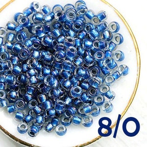 Blue Seed beads Toho size 8/0, Inside color Rainbow Crystal - Lined Capri Lined, N 263, kumihimo rocailles - 10g - S644