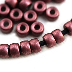 50pc Pony beads Pink Copper Metallic Czech glass Roller beads, 2mm large hole, round spacer beads - 6mm - 2566