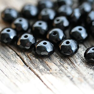 5x7mm Black czech glass rondelle beads, Jet black gemstone cut fire polished faceted rondel beads 25pc - 1580