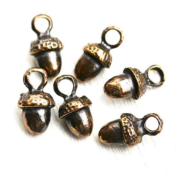 Antique brass Acorn metal charms, greek metal casting small acorn beads Lead Free 6pc - F278