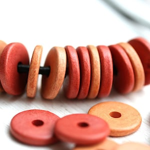 20pc Red orange ceramic rondelle beads, Brick red beads mix, 13mm spacer washer round rondels for leather cord - 0854