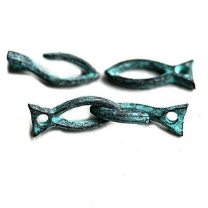 Verdigris Patina Fish Clasp: Greek Copper Jewelry Making (2 Sets)