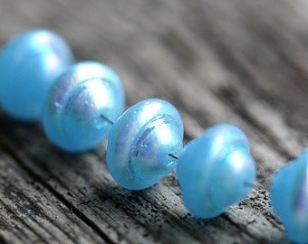 UFO shape blue bicone with rainbow coating saturn beads 8x10mm 1663 20pc Blue saucer czech glass beads