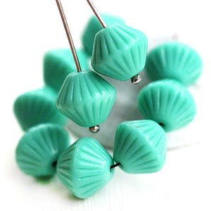 11mm Turquoise green bicone beads Czech glass large pressed bicone beads, 10pc - 2028