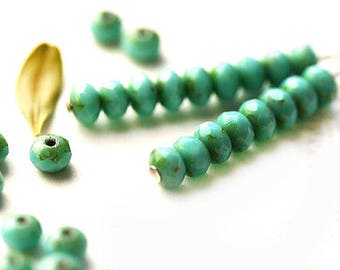 3x5mm Picasso Turquoise green Czech Glass beads spacers, faceted rondels, rondelle beads - 40Pc - 3068