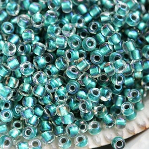 Teal seed beads Toho size 8/0 Inside Color Rainbow Crystal Teal Lined, N 264 - 10g - S1224