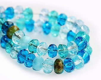 3x5mm Blue czech glass beads mix Picasso rondels rondelle gemstone cut spacers 40Pc - 3059
