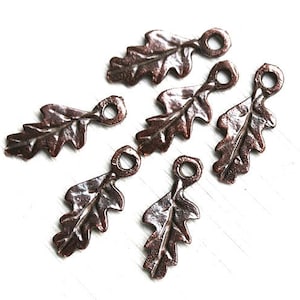 Copper leaf charm Small metal leaves Greek casting Dark brown leaf beads - 6Pc - F276