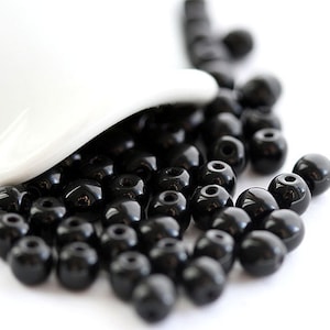 5mm Jet black round spacer beads, czech glass pressed black opaque druk beads, 50Pc - 1491